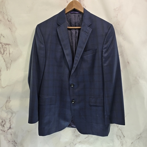 Ted Baker Blazer Mens 42 R Navy Plaid Wool Sport Coat Suit Jacket Jay Windowpane - Picture 11 of 12